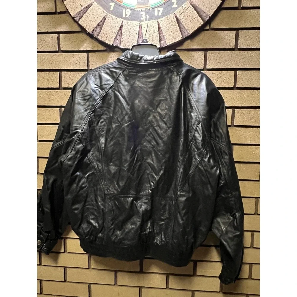 VTG Wilsons Leather Experts Mens Black Genuine Leather‎ Bomber Jacket Lined XL